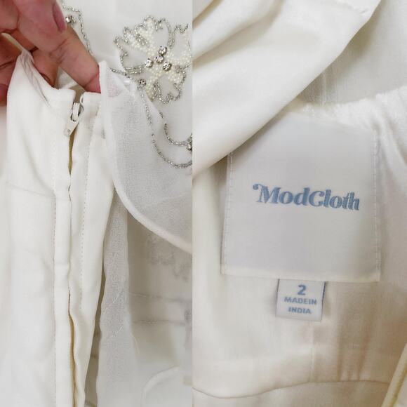 MODCLOTH Cape May Beaded Gown Maxi Dress in White Size 2 - Picture 10 of 11